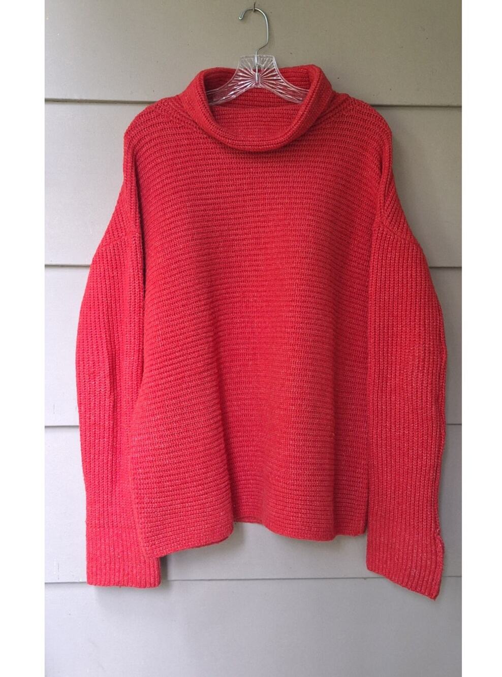PILCRO Anthropologie Women's Cowl Neck Oversized Ribbed Sweater Orange/Red Sz S